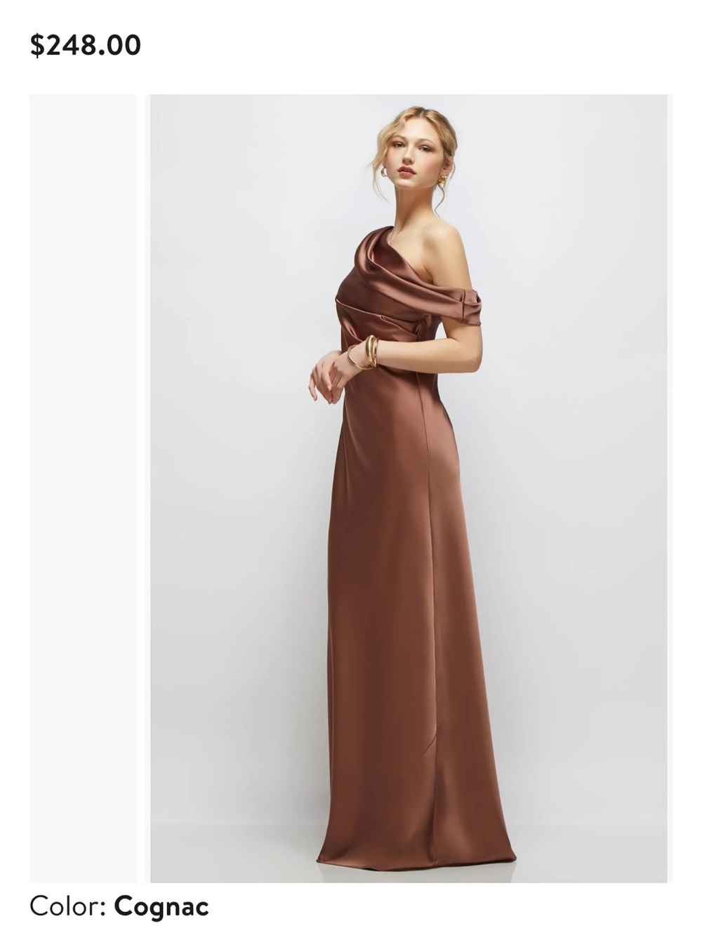 After Six Cognac Satin Off-Shoulder Gown or Bridesmaid Dress